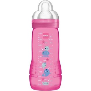 Biberon MAM Easy Active 2eme Âge Rose 330ml - Tétine Débit X - Sans Bisphénol A