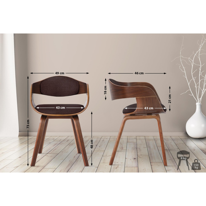 Ensemble de 2 chaises Kingston, tissu noyer/marron