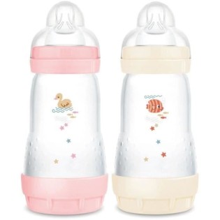 Lot de 2 Biberons - MAM - Easy Start - Anti-colique Classique - 260 ml - Tétine débit 2 - Bonbon + Coton