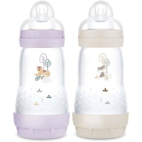 Lot de 2 Biberons - MAM - Easy Start / Anti-Colique - 260 ml - Tétine Débit 2 - Lilas + Sable