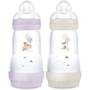 Lot de 2 Biberons - MAM - Easy Start / Anti-Colique - 260 ml - Tétine Débit 2 - Lilas + Sable