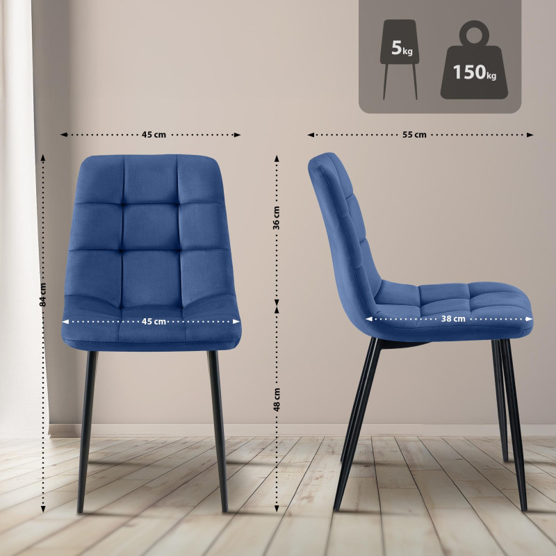 Lot de 4 chaises de salle à manger Antibes bleues