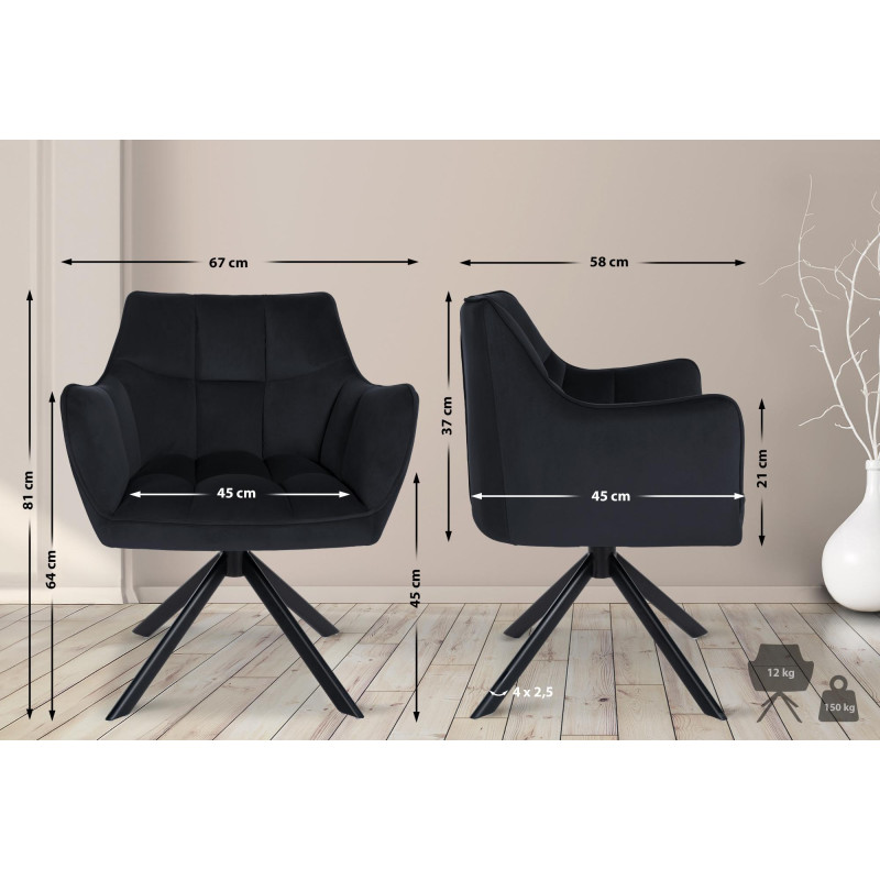 Chaise de salle à manger Swing en velours noir