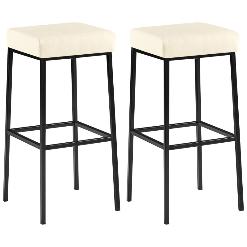 Lot de 2 tabourets de bar Montréal 85 simili cuir noir crème