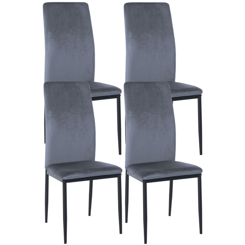 Lot de 4 chaises de salle à manger velours Savino