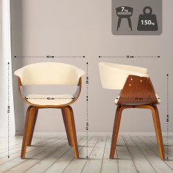 Chaise Bruce, simili cuir, noyer crème