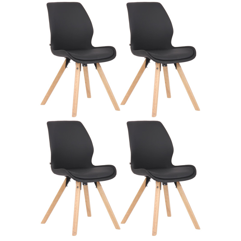 Lot de 4 chaises Luna, simili cuir noir