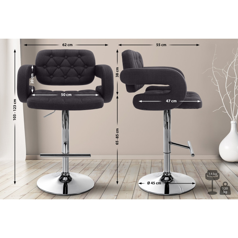 Lot de 2 tabourets de bar en tissu Dublin C noir