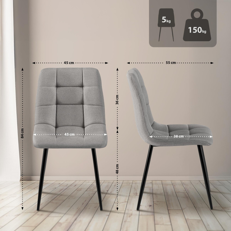 Chaise de salle à manger Antibes en tissu gris clair