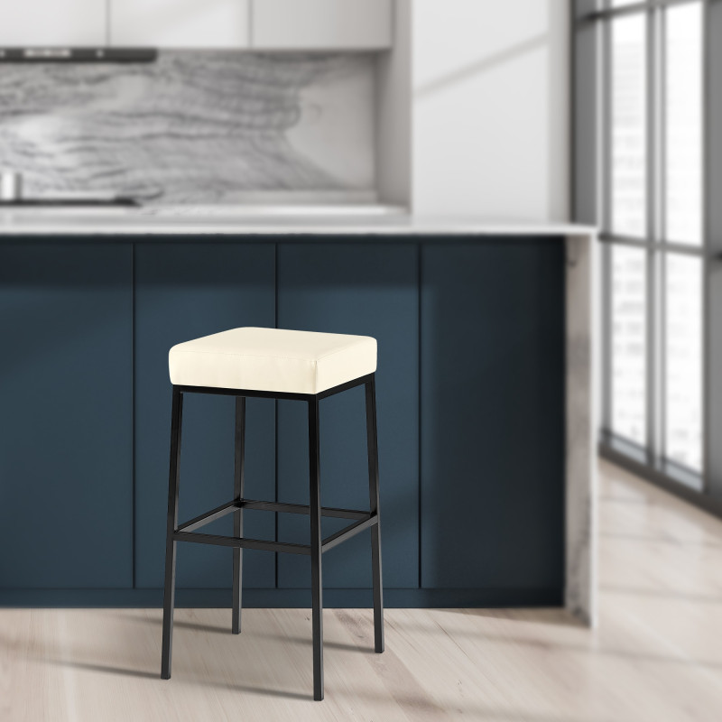 Lot de 2 tabourets de bar Montréal 80 simili cuir noir crème