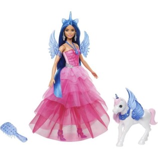 BARBIE Princesse Saphir - poupée 65eme anniversaire de Barbie - Cheveux bleus, Licorne ailée - a partir de 3 ans - HRR16