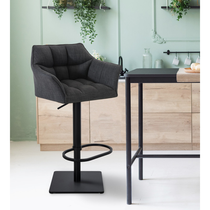 Lot de 2 tabourets de bar en tissu Damaso gris foncé