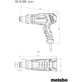 Pistolet a air chaud - METABO - HG 16-500 - MetaBOX 145 - Buse a jet large - Buse réflectrice