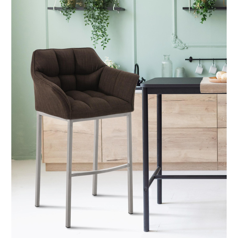 Tabouret de bar en tissu Damaso E avec structure à 4 pieds brun
