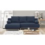 Canapé d'angle gauche convertible MIKA 3 places - Tissu bleu foncé - Coffre de rangement - L218 x P98/145 x H84 cm