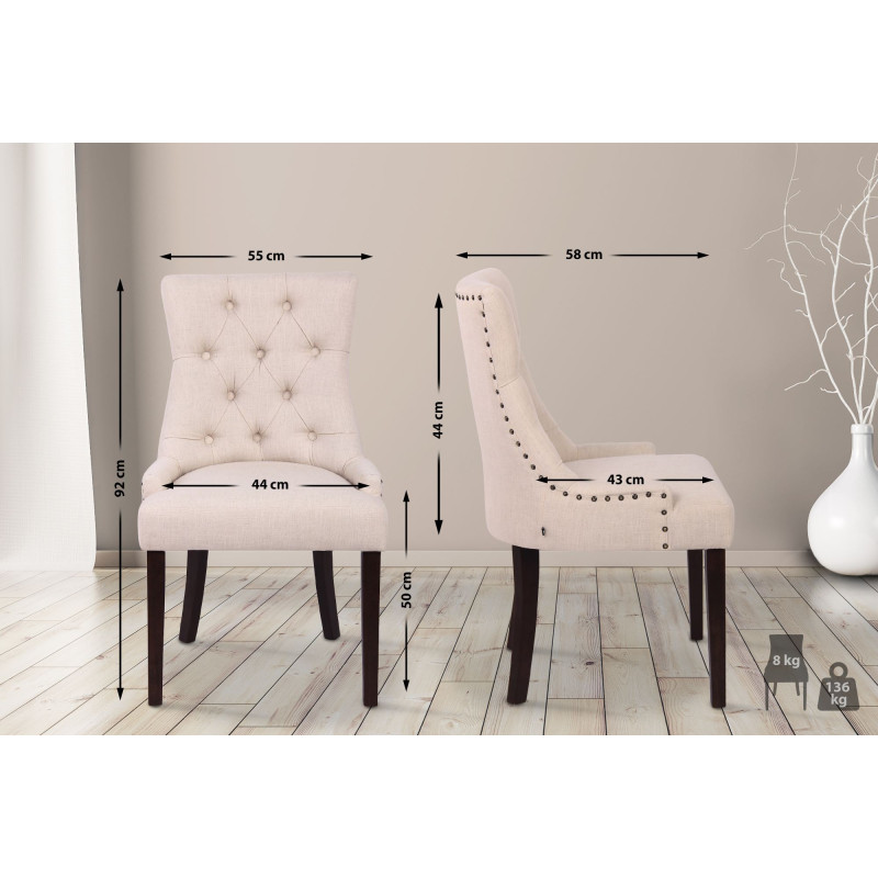 Ensemble de 2 chaises de salle à manger Aberdeen, tissu crème antique