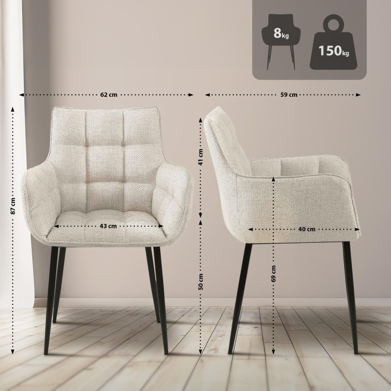 Chaise Tirana tissu noir ivoire