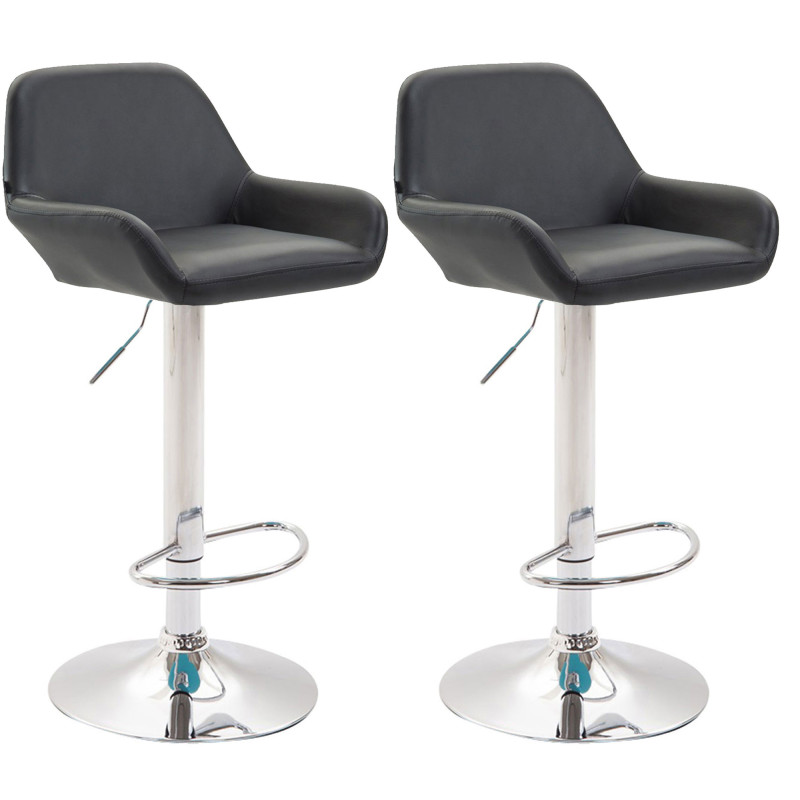 Lot de 2 tabourets de bar Braga simili cuir chromé noir