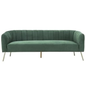 Canapé rétro - 3 places - Velours bleu vert - Style chic - L 207 x P 87 x H 77 cm - MATHIS - Structure bois massif