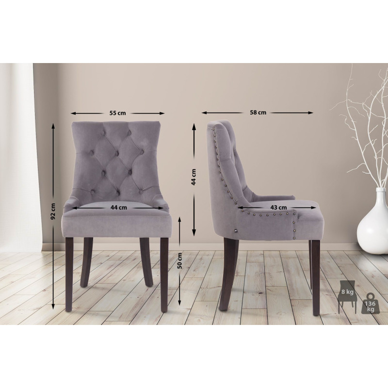 Chaise de salle à manger Aberdeen, velours, gris antique