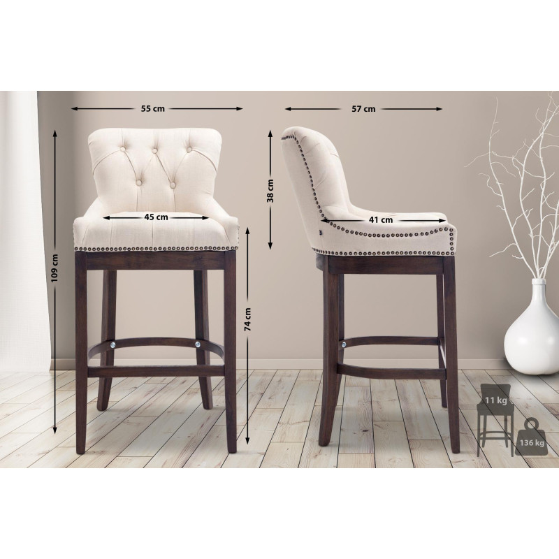 Tabouret de bar en tissu Lakewood, antique crème