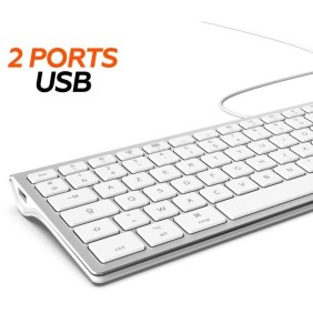 MOBILITY LAB ML304304 – Clavier Design Touch Filaire avec 2 USB pour Mac – AZERTY – Blanc et argenté