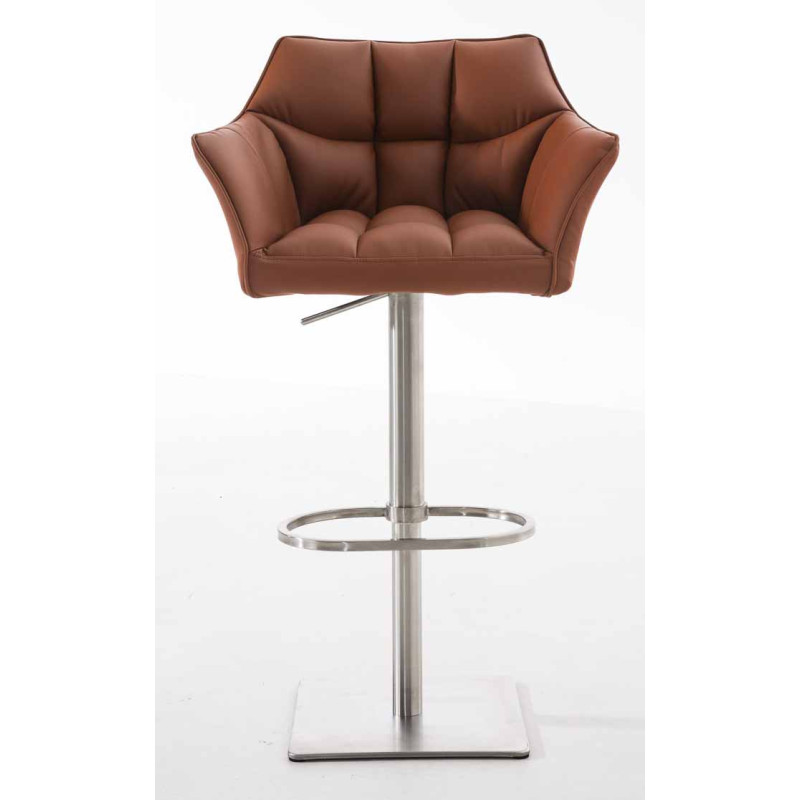 Set 2 sgabelli alti bar Damaso in similpelle marrone chiaro,acciaio inossidabile