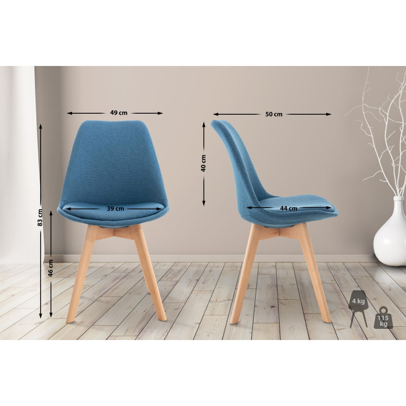Ensemble de 4 chaises Linares en tissu bleu