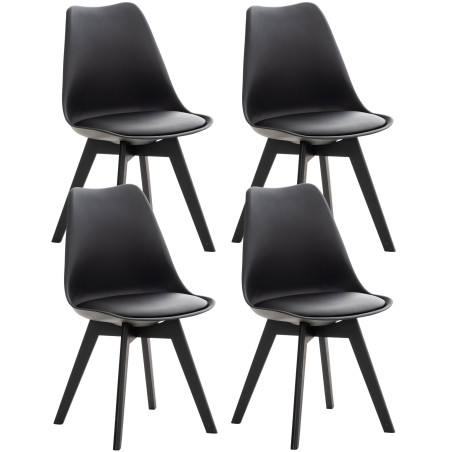 Lot de 4 chaises en plastique Linares, noir/noir
