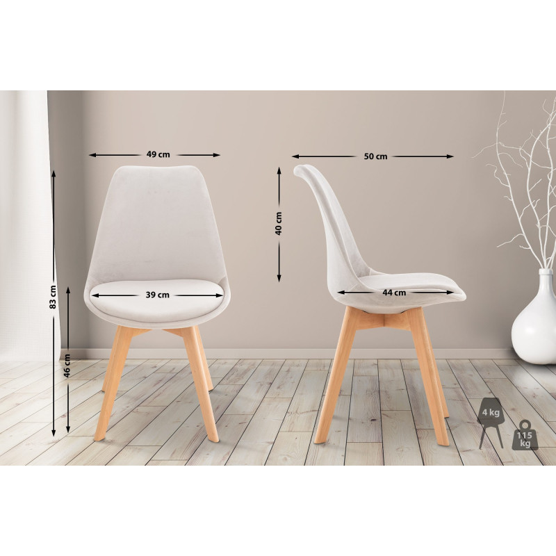 Ensemble de 4 chaises Linares en velours gris clair