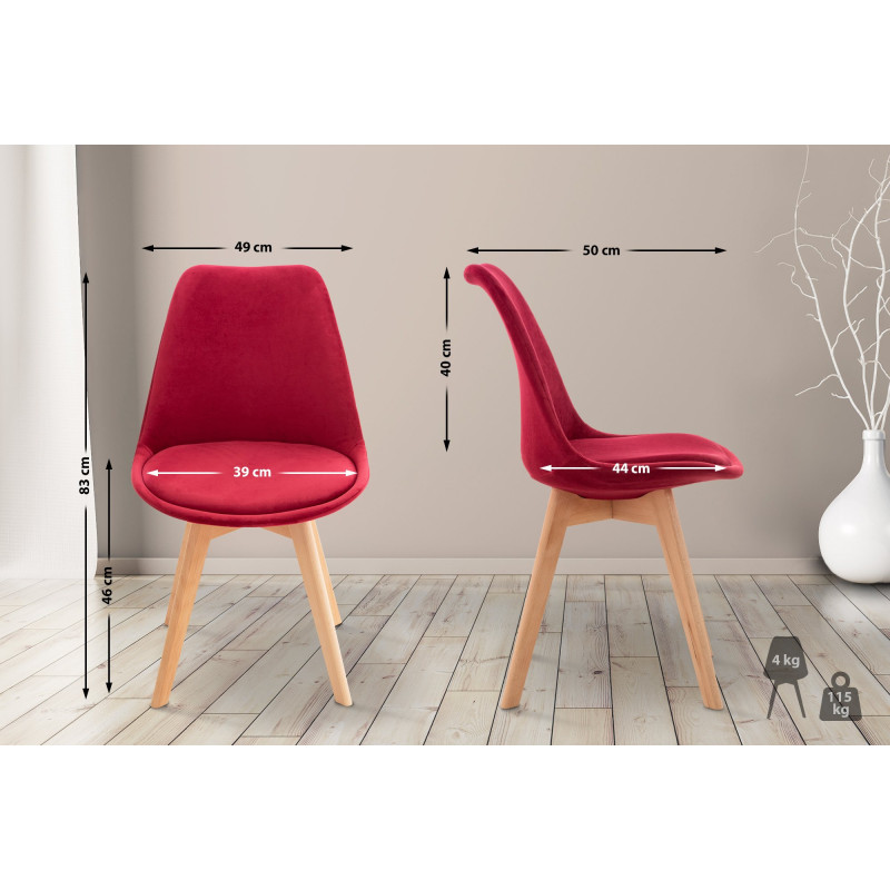 Lot de 4 chaises en velours rouge Linares