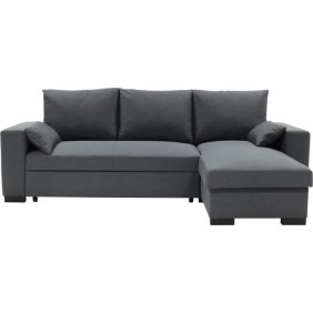 Canapé d'angle convertible - MORGAN - 3 places - Anthracite avec coffre et coussins déco - 236x143x85cm