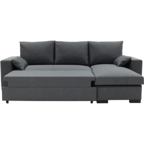 Canapé d'angle convertible - MORGAN - 3 places - Anthracite avec coffre et coussins déco - 236x143x85cm