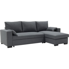 Canapé d'angle convertible - MORGAN - 3 places - Anthracite avec coffre et coussins déco - 236x143x85cm