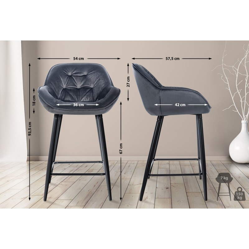 Tabouret de bar en velours Gibson gris foncé