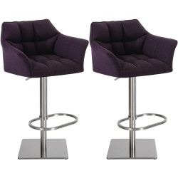 Lot de 2 tabourets de bar en tissu Damaso et acier inoxydable violet