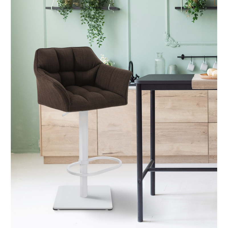 Lot de 2 tabourets de bar en tissu Damaso blanc marron