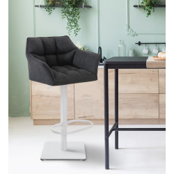 Lot de 2 tabourets de bar en tissu Damaso blanc gris foncé