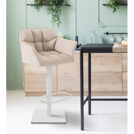 Lot de 2 tabourets de bar en tissu Damaso blanc ivoire