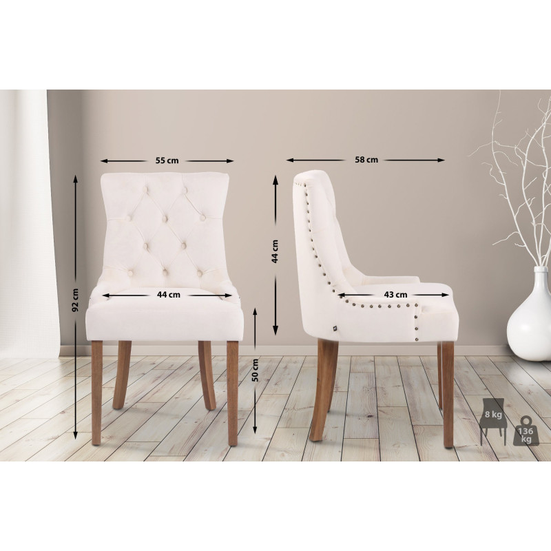 Lot de 4 chaises de salle à manger Aberdeen en velours crème clair antique