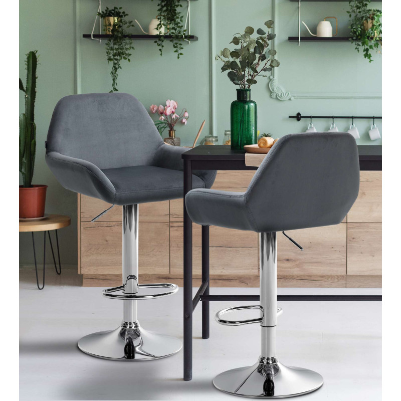 Tabouret de bar Braga velours chrome gris foncé
