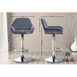 Tabouret de bar Braga velours chrome gris foncé