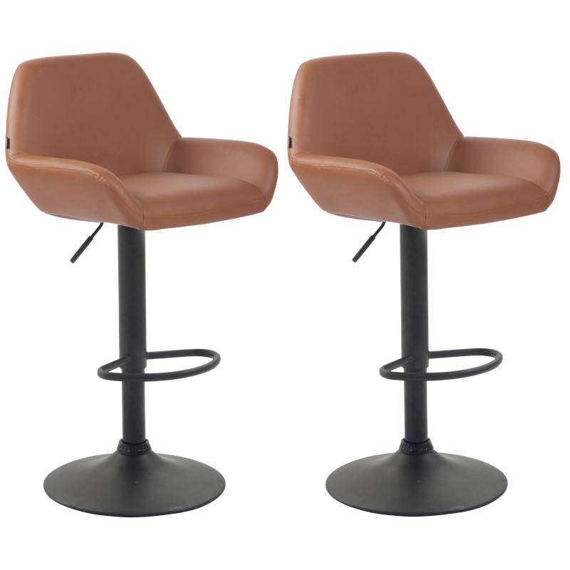 Lot de 2 tabourets de bar Braga simili cuir marron clair