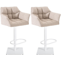 Lot de 2 tabourets de bar en tissu Damaso blanc ivoire