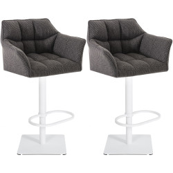 Lot de 2 tabourets de bar en tissu Damaso blanc gris titane
