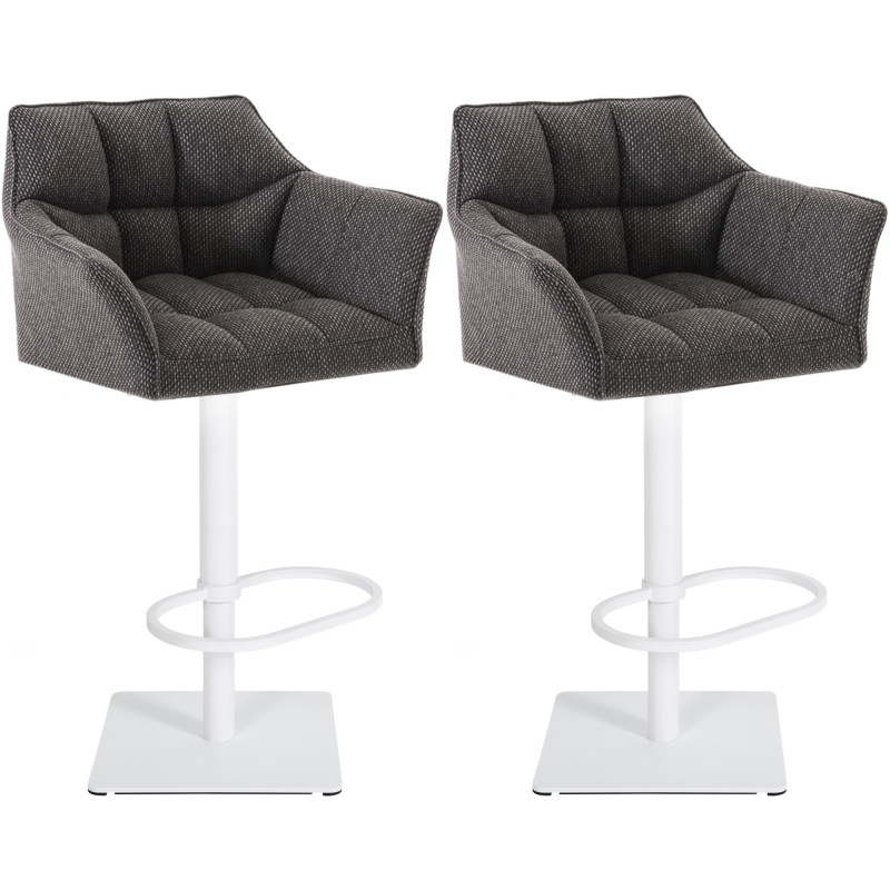 Lot de 2 tabourets de bar en tissu Damaso blanc gris titane