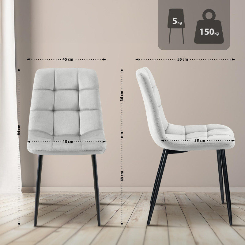Ensemble de 2 chaises de salle à manger Tilde en velours gris