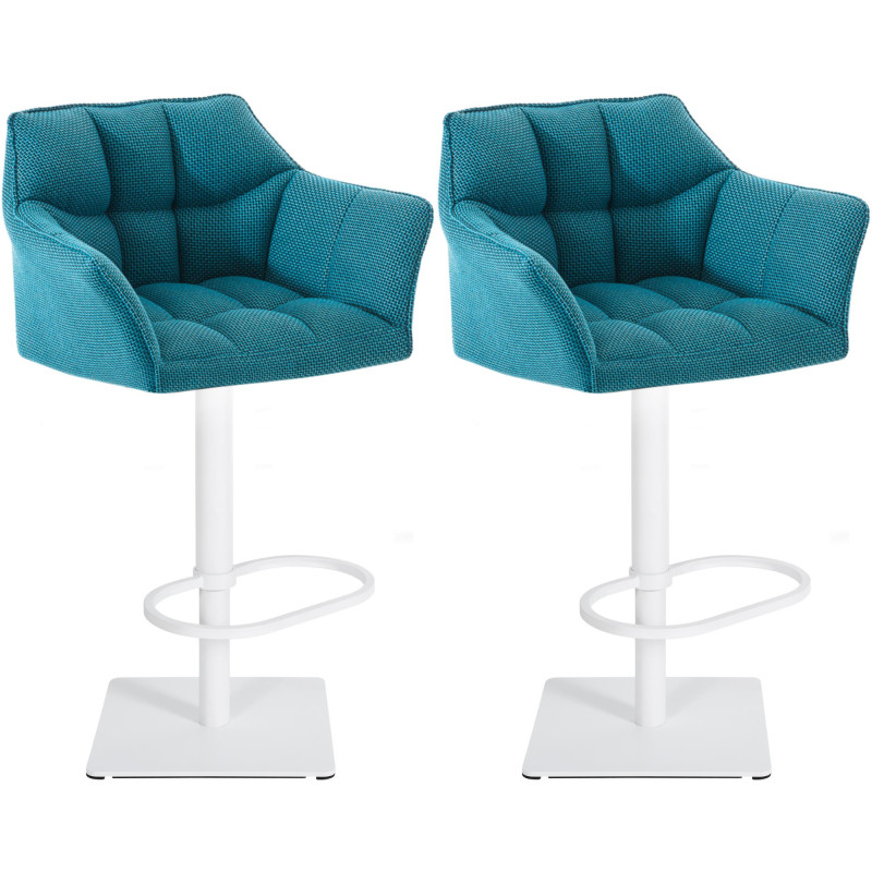 Lot de 2 tabourets de bar en tissu Damaso blanc turquoise
