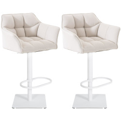 Lot de 2 tabourets de bar en tissu Damaso blanc