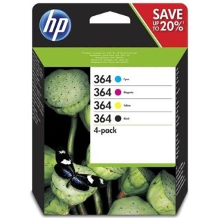 HP 364 Pack de 4 cartouches d'encre noire, cyan, jaune et magenta authentiques (N9J73AE) pour DeskJet 3070A, Photosmart 5525/652